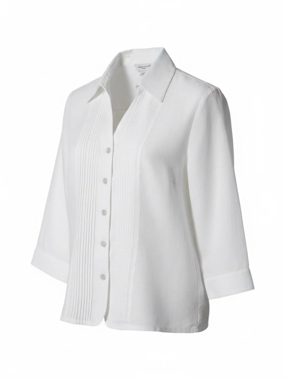 100% Organic Linen Coastal Grandma Pintuck Blouse Button Front Size PS - Picture 2 of 5